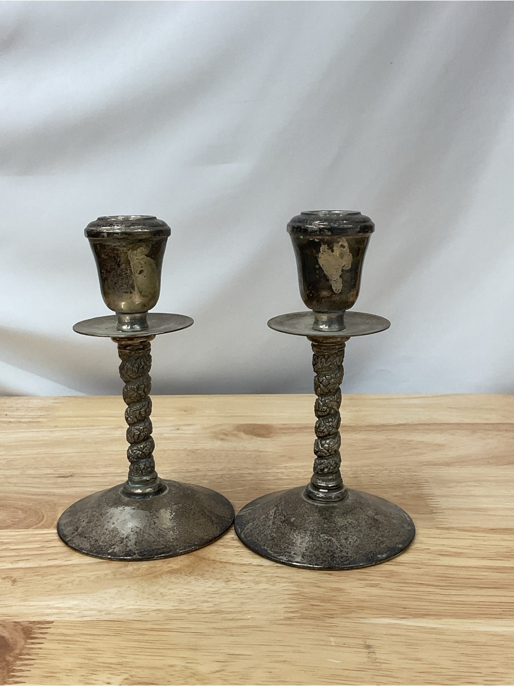 Grape Vine Twist-Stem Candle Holders in Aged silver Finish - Pair